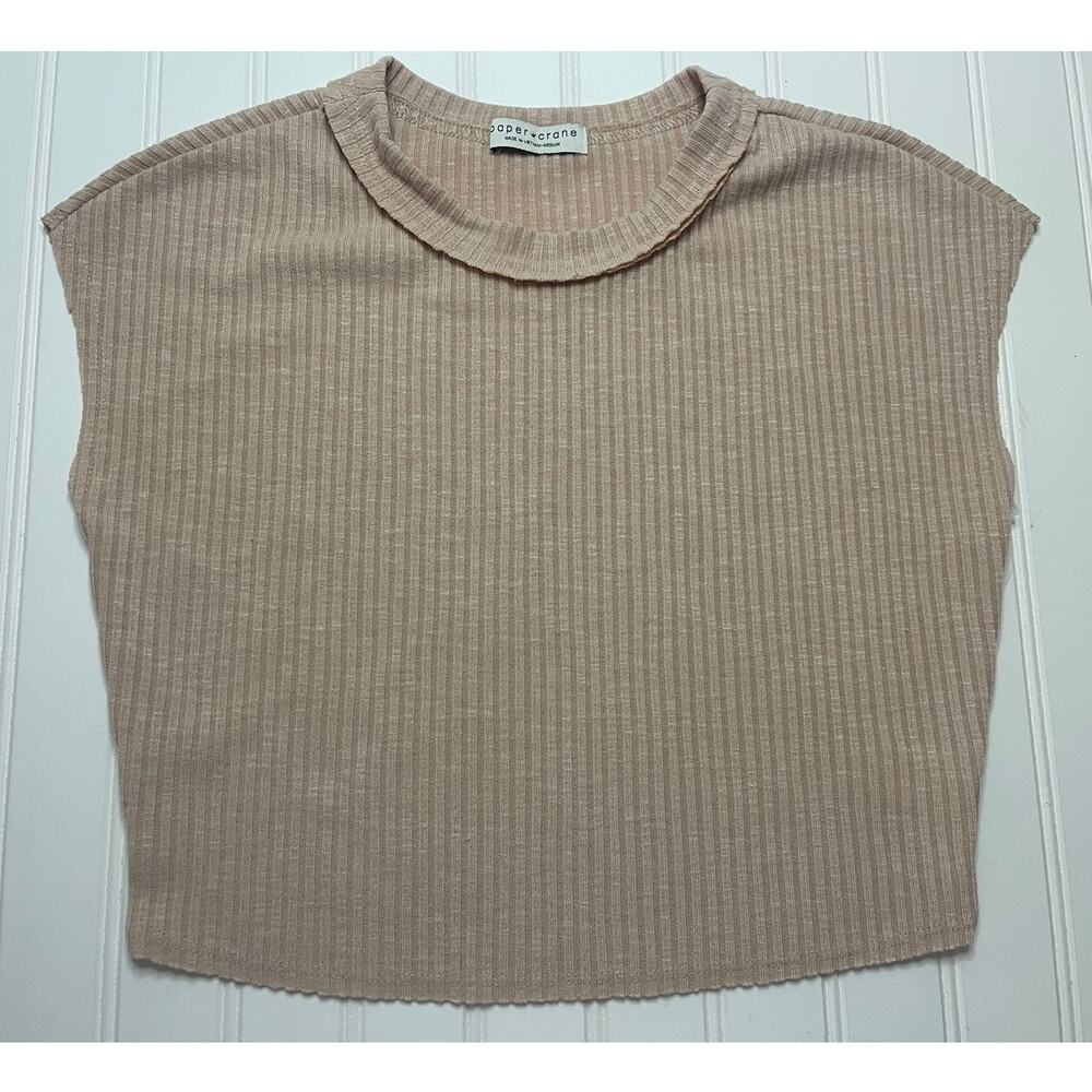 Paper Crane BOHO Ribbed Cropped Dusty Rose Pink Sleeveless Top Size Women Medium
